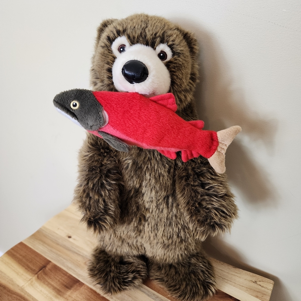 Grizzly Bear Catching Fish Stuffed Toy Adorable Stuffed Animal Cute Stuffed Toy